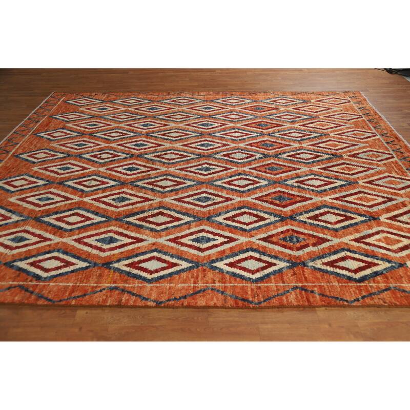 Moroccan Oriental Area Rug Hand-Knotted Orange Wool Carpet - 8'4" x 10'0"