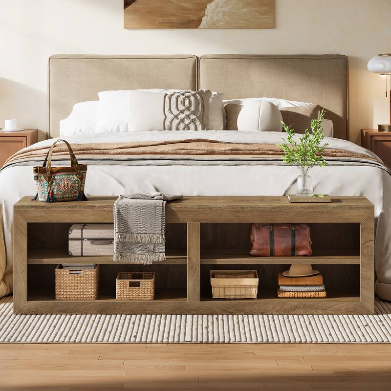 55" Wood Storage Bench for Entryway, Shoe & Bedroom
