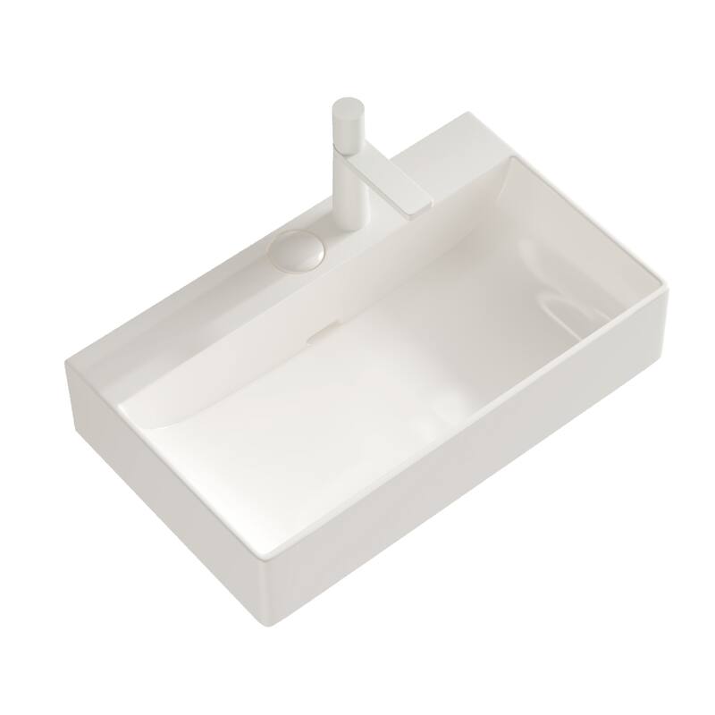 GDFStudio - Lofi Modern 24" Ceramic Basin with Drainer Control Button, Glossy Finish, WITHOUT Cabinet