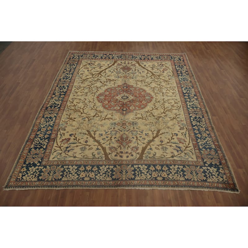 Hand Knotted Oriental 100% Wool Carpet Traditional Floral Beige & Ivories Tabriz (100% Vegetable Dye) Area Rug