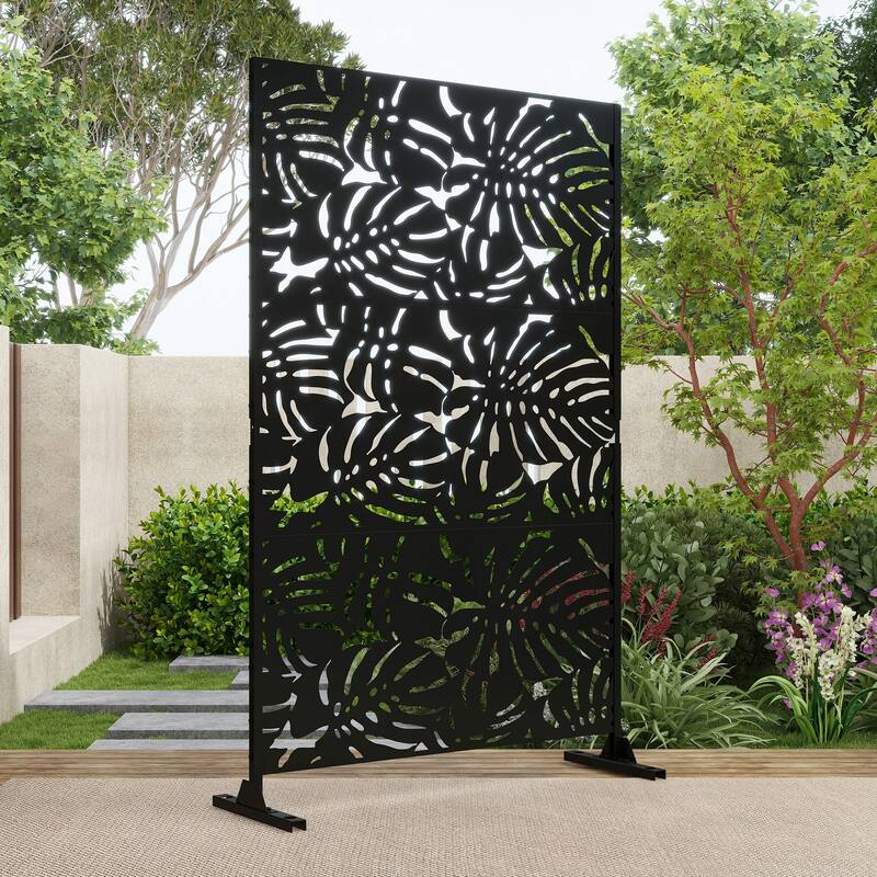 75'' x 47'' Privacy Metal Screen Fence Panel Leaf Blade Pattern