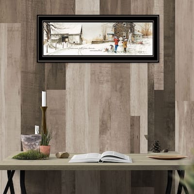 TrendyDecor4U Farmhouse "Snowmen from Heaven" Framed Print Wall Art by John Rossini - Earthtone