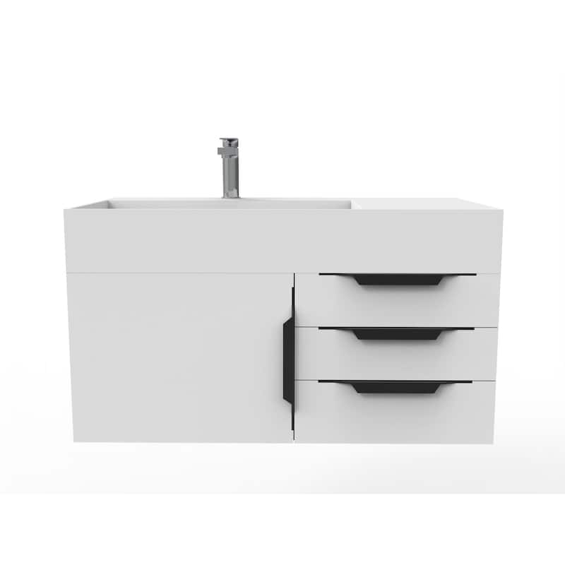 Amazon 36" Wall Mounted Bathroom Vanity Set w/ White Top - White - Matte