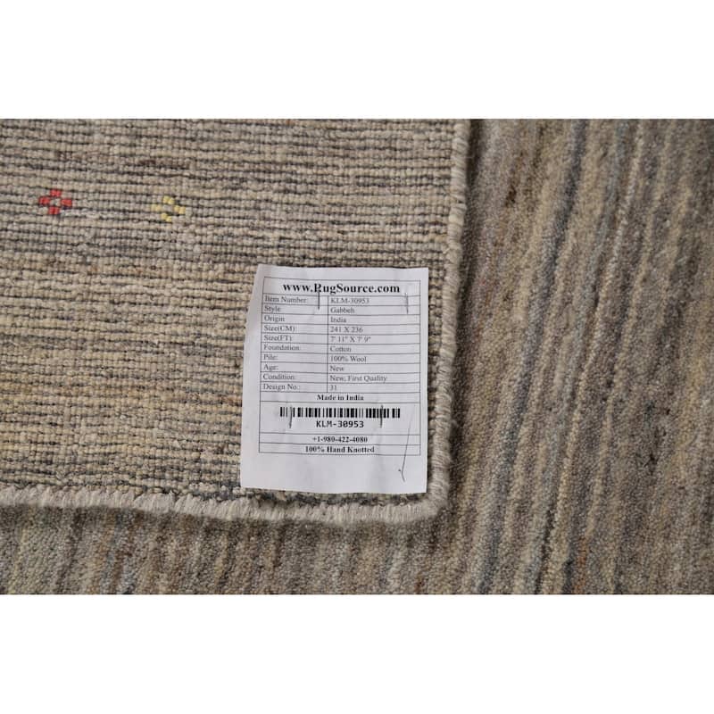 Striped Gabbeh Indian Square Area Rug Handmade Wool Carpet - 7'9"x 7'11"