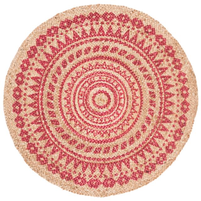 SAFAVIEH Handmade Natural Fiber Valentien Casual Jute Rug - 3' x 3' Round - Fuchsia/Natural