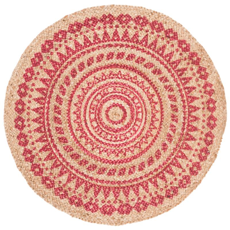 SAFAVIEH Handmade Natural Fiber Valentien Casual Jute Rug - 5' Round - Fuchsia/Natural