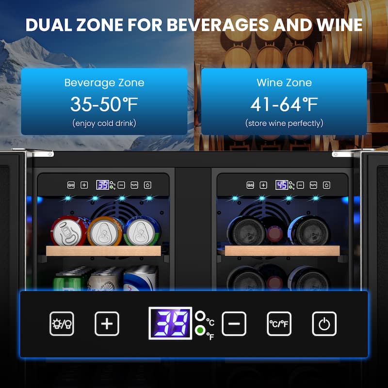 24 Inch Beverage Refrigerator, Built-in/Freestanding Wine Beverage Cooler, Under Counter Beer Fridge