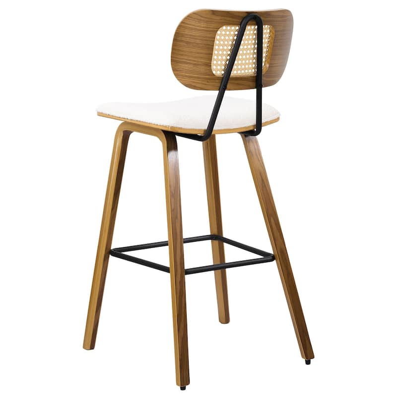 26-inch Wood Counter Height Bar Stools with Rattan Back