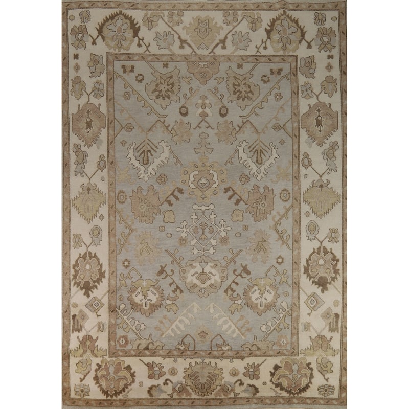 Gray Ivory Oushak Style Area Rug Handmade Wool Carpet - 9'1" x 11'10"