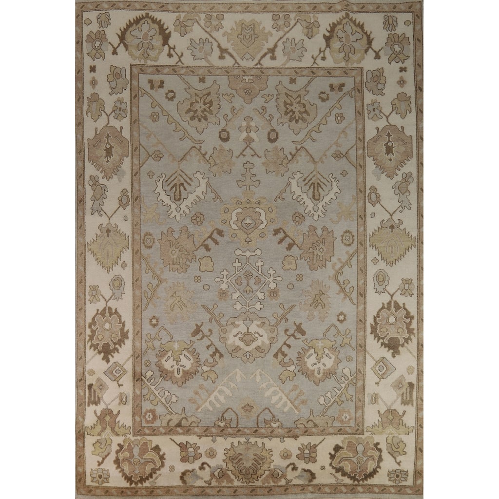 Gray Ivory Oushak Style Area Rug Handmade Wool Carpet - 9'1" x 11'10"