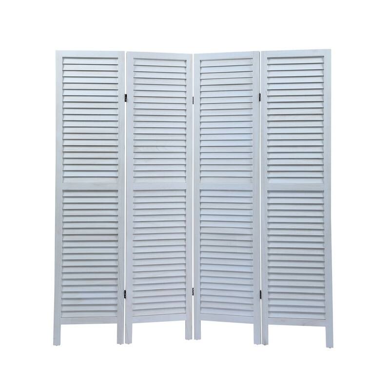 4-Panel White Louvered Room Divider Folding Partition Privacy Screens