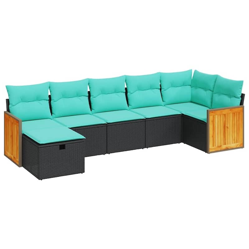 vidaXL 7 Piece Patio Sofa Set with Cushions Black Poly Rattan - 21.7 x 24.4 x 27.2