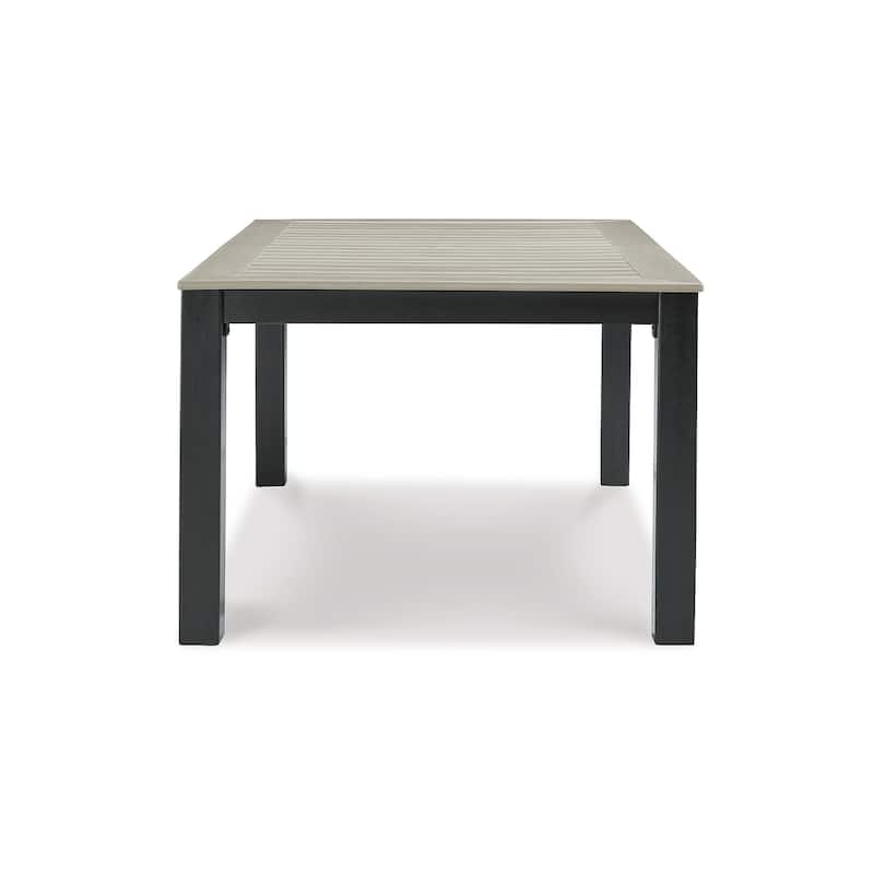 Signature Design by Ashley Mount Valley Black/Beige Outdoor Dining Table with Umbrella Option - 72"W x 42"D x 29"H