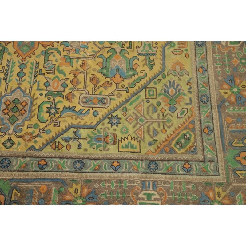 Hand Knotted Oriental 100% Wool Carpet Traditional Floral Yellow & Gold Tabriz Area Rug - 9' 5'' X 6' 3''