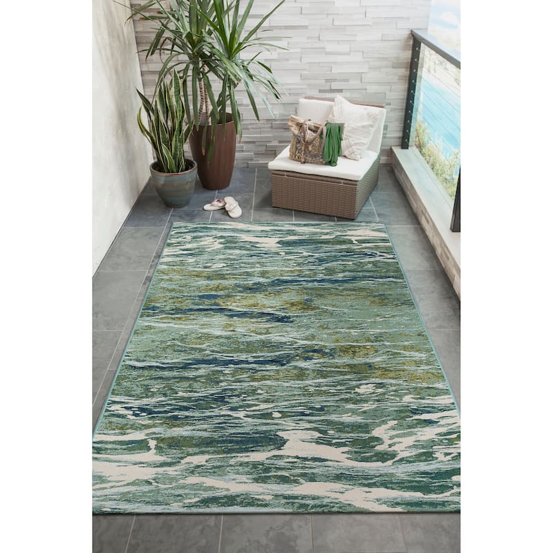 Liora Manne Marina Caribe Indoor/Outdoor Area Rug - 4'10" x 7'6" - Sea
