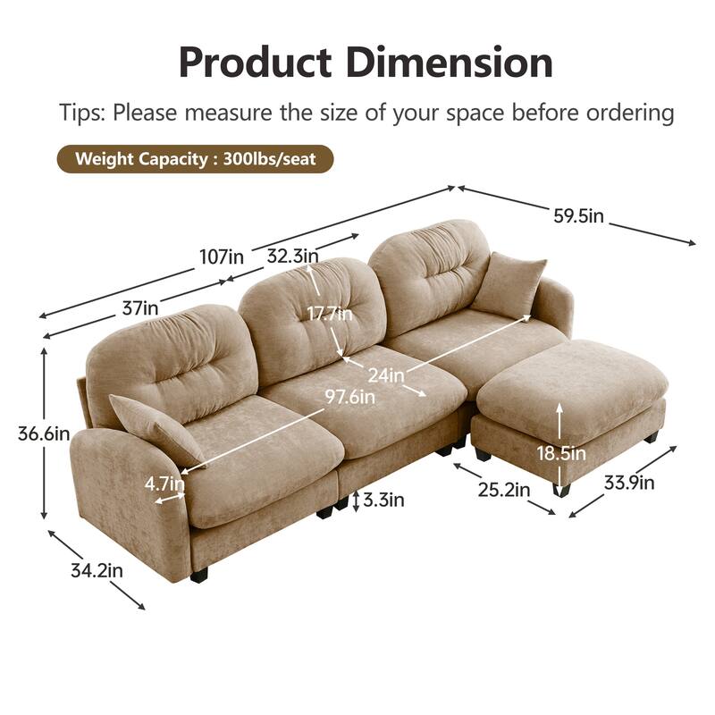 GDF Studio - Amori Modular Modern Chenille L-Shaped Sectional Sofa with Ottoman and Tufted Cushion Backrest
