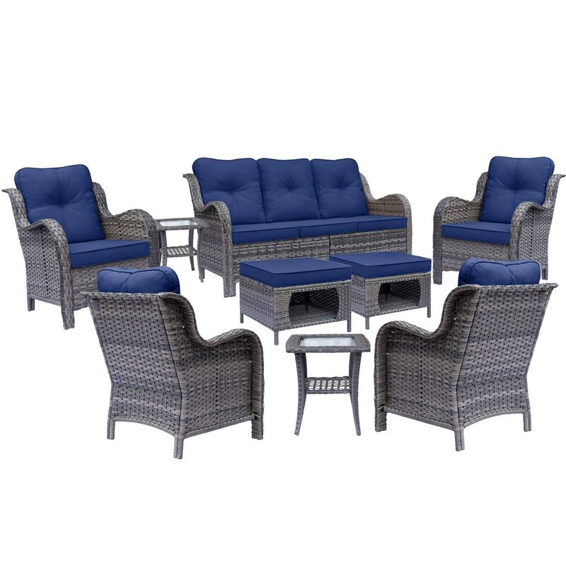 9 Piece Outdoor Patio Conversation Wicker Furniture Sofa Seating Sets