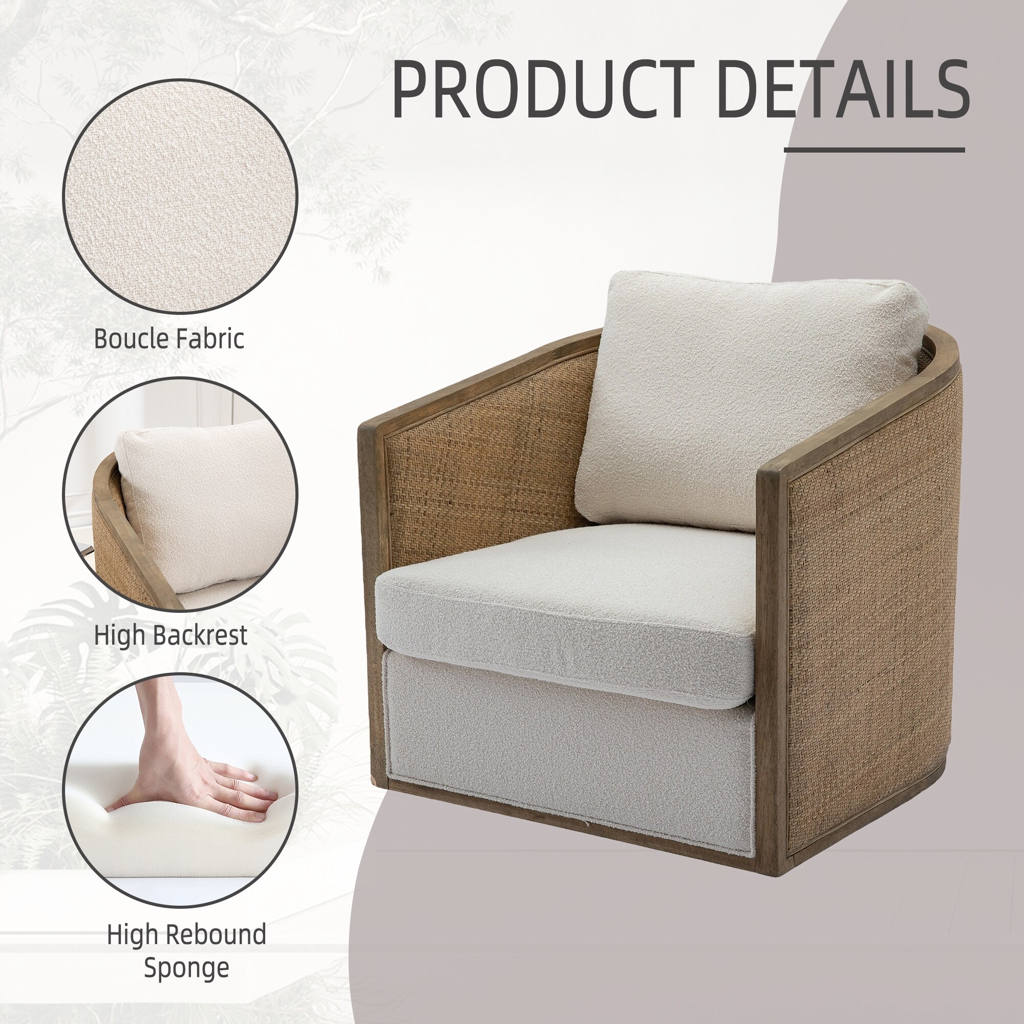Beige Modern 30.12" Upholstered 360° Swivel Barrel Chair with Sturdy Hardwood Frame