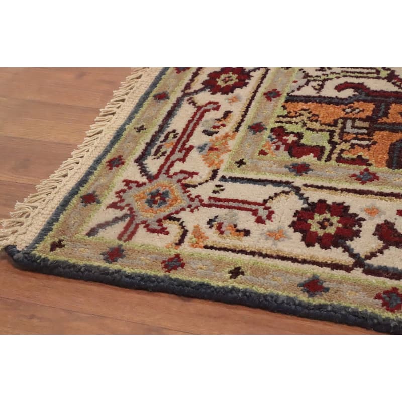 Hand Knotted Oriental 100% Wool Carpet Traditional Medallion Greys & Charcoal Heriz (serapi) Area Rug - 6' 2'' X 4' 1''