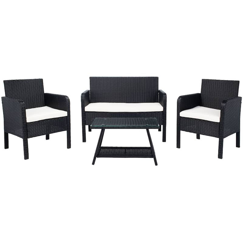 SAFAVIEH Outdoor Aboka Wicker/ Steel 4-piece Patio Conversation Set