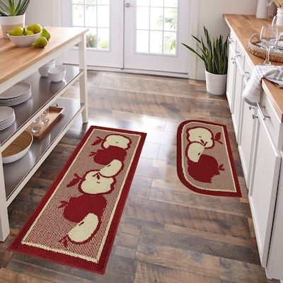 Decor Non-Slip Rubber Back Soft Durable Woven Fluffy Runner Area Carpet Floor Mat Indoor Kitchen Rug, Red Apple
