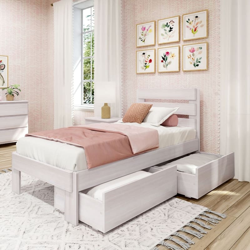 Max and Lily Farmhouse Twin Bed with Plank Headboard and Storage Drawers