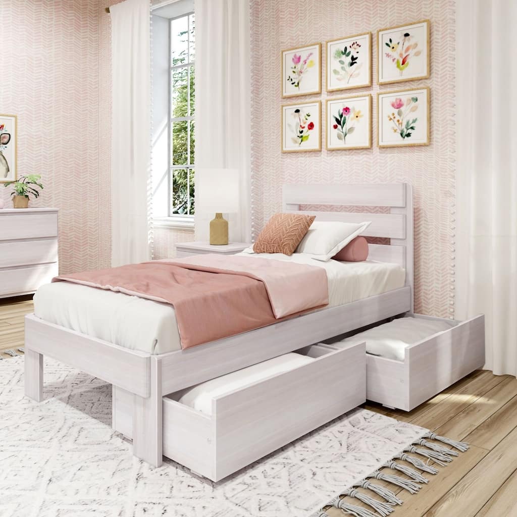 Max and Lily Farmhouse Twin Bed with Plank Headboard and Storage Drawers