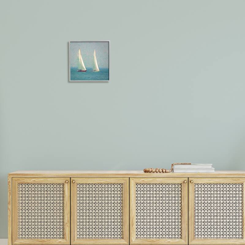 Stupell Two Sailboats Floating Foggy Ocean Weather Painting Framed Wall Art, Design by Graffitee Studios - Blue