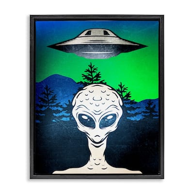Stupell Alien and UFO Scene Framed Floater Canvas Wall Art Design By Kim Allen