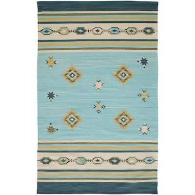 Amara Southwestern Diamonds Rug, Sky Blue/Evergreen, Area Rug