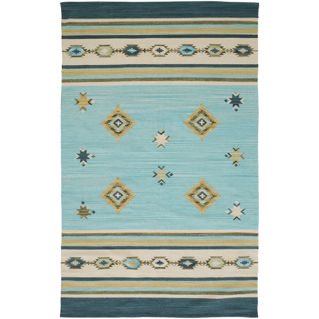 Amara Southwestern Diamonds Rug, Sky Blue/Evergreen, Area Rug