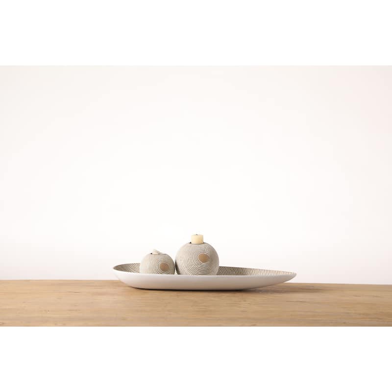 Tan Striped Polyresin Candle Holder Set Modern Home Centerpiece