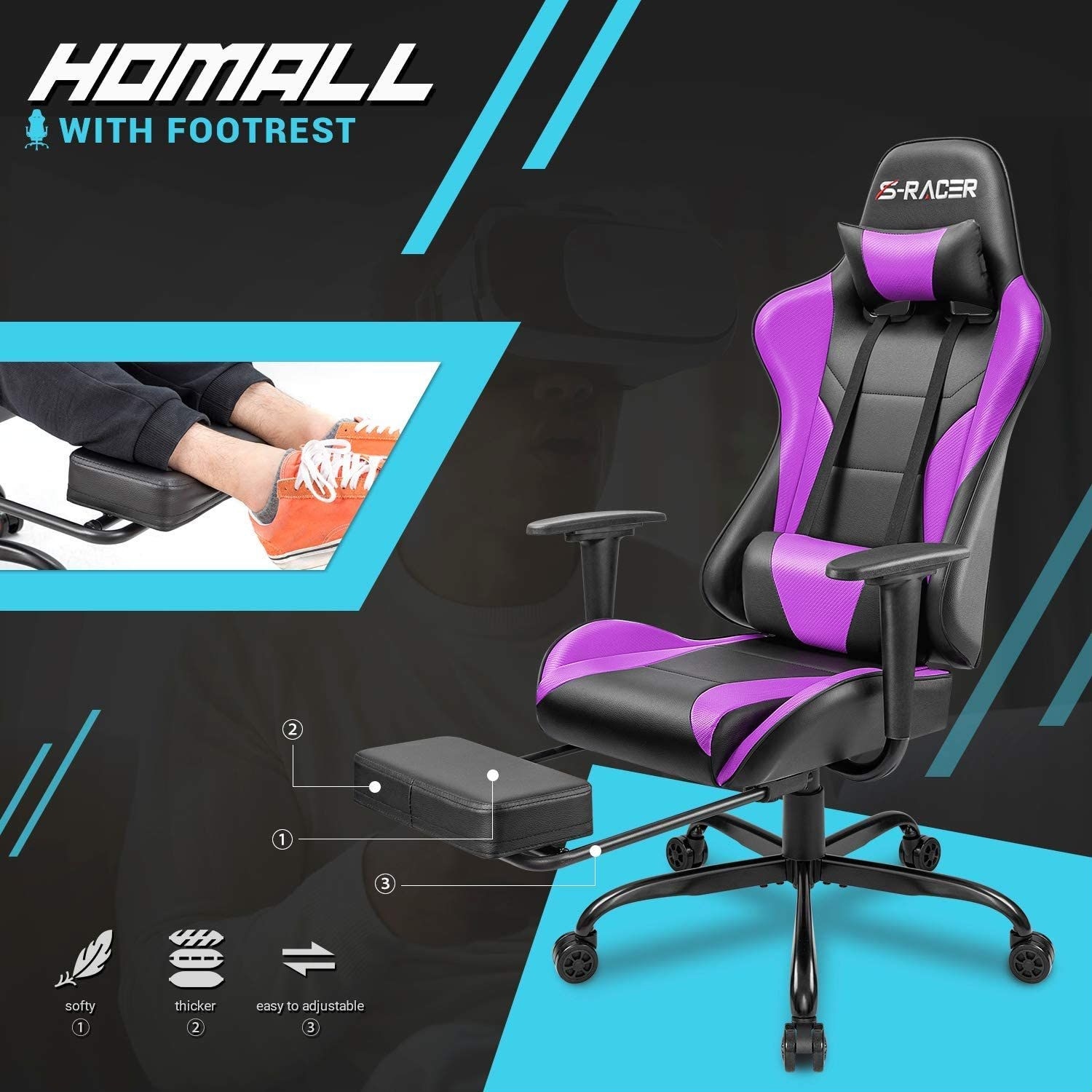 Gaming Chair with Footrest Ergonomic Desk Chair On Sale Bed