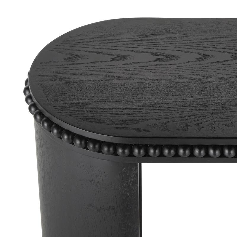 Vintage Console Table With Beaded Trim And Reversible Curved Legs,Natural Wood Veneer Finish-Entryway Accent Table