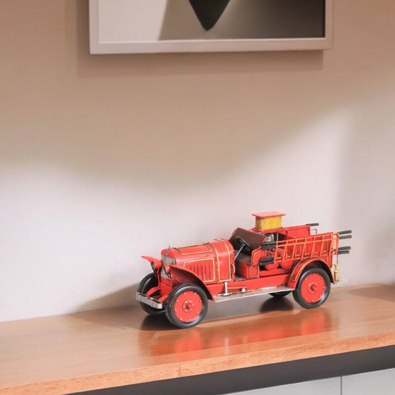HomeRoots 7" Red and Gold Metal Hand Painted 1923 style fire truck Model Car - 15' X '6.5' X '4.5 - 15' X '6.5' X '4.5