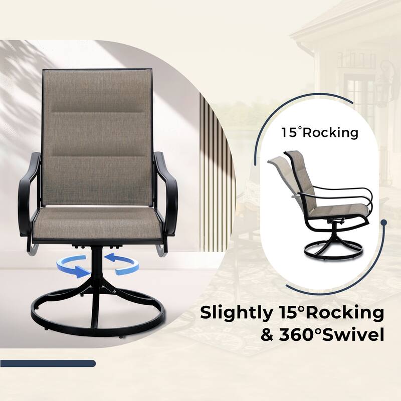 MAISON ARTS 7/8 Pieces Patio Dining Set, 6 x Swivel Dining Textilene Chairs and 1 Metal Table with 2.6" Umbrella Hole