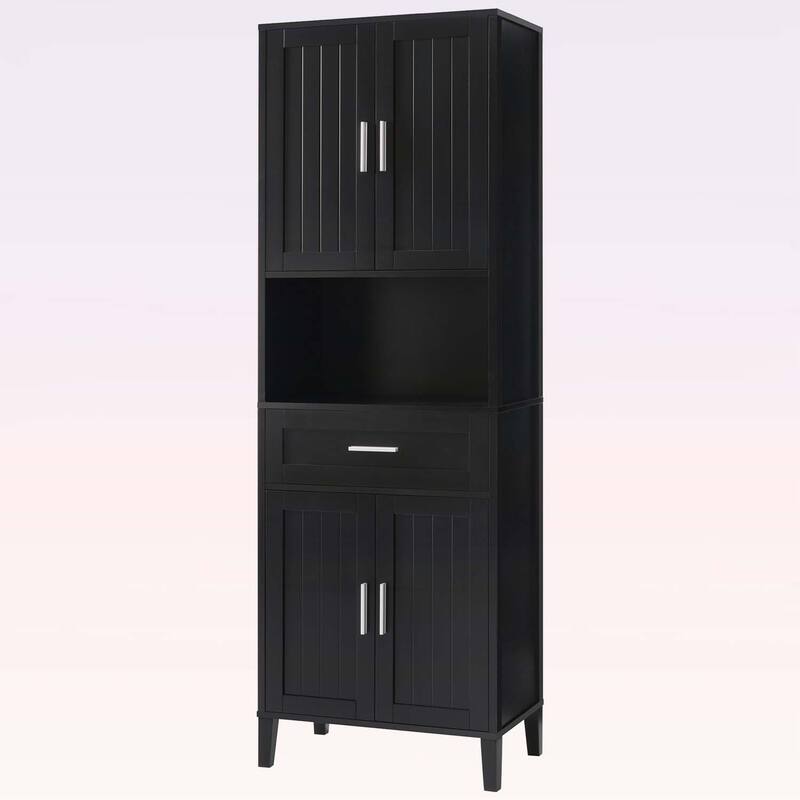 Tall Bathroom Cabinet with Drawer,Cabinets,Soft-Close Doors,Adjustable Shelves,Open Storage for Versatile Use
