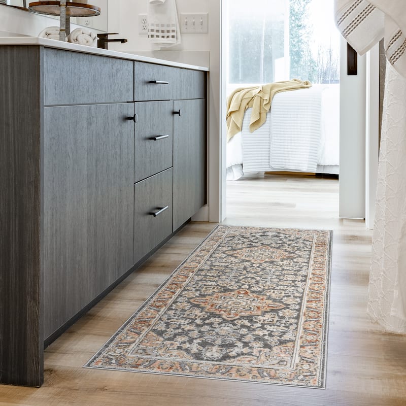 Gertmenian Arlo High Low Transitional Modern Gray Ivory Black Indoor Area Rug Collection - 2'2"x6' - Afton Rust - Runner
