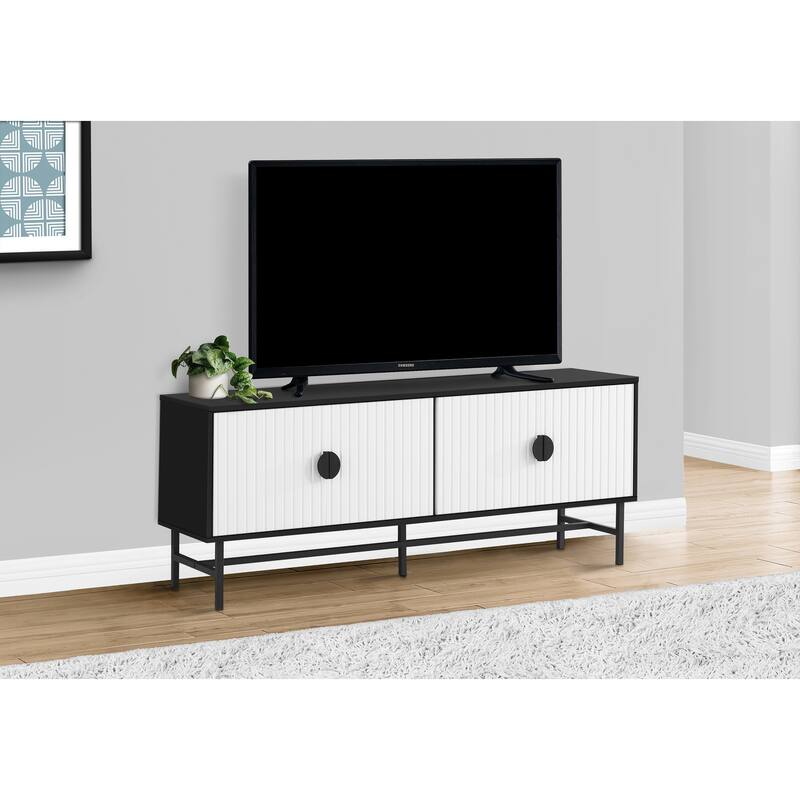 Contemporary 60-Inch TV Console, Black Laminate & Metal Frame, Storage Cabinet with Wire Management for Living Room
