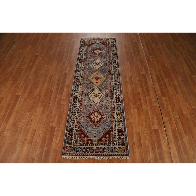 Geometric Traditional Heriz Serapi Runner Rug Handmade Wool Carpet - 2'7"x 8'1"