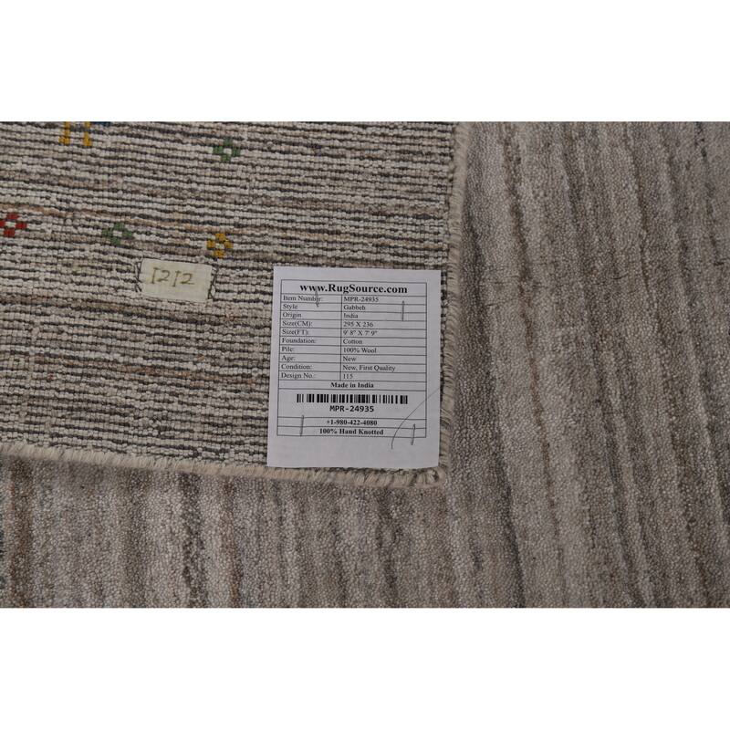 Striped Gabbeh Indian Area Rug Handmade Oriental Wool Carpet - 7'9" x 9'8"
