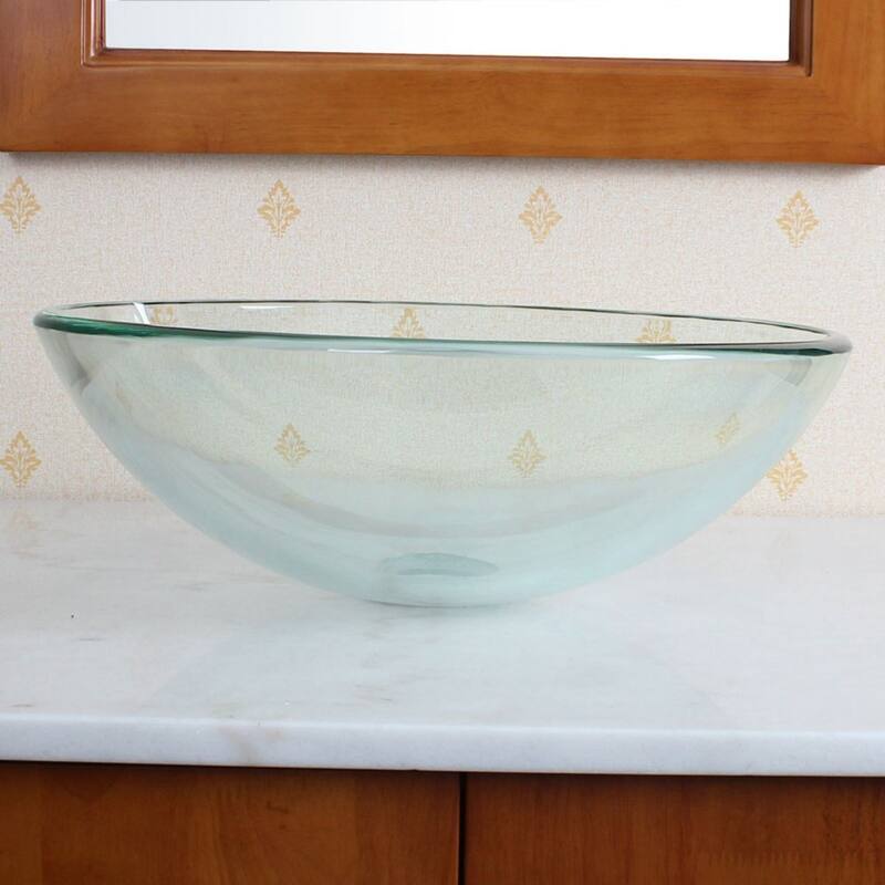 ELITE Bathroom Clear Round Glass Vessel Sink & Chrome Finish Waterfall Faucet Combo