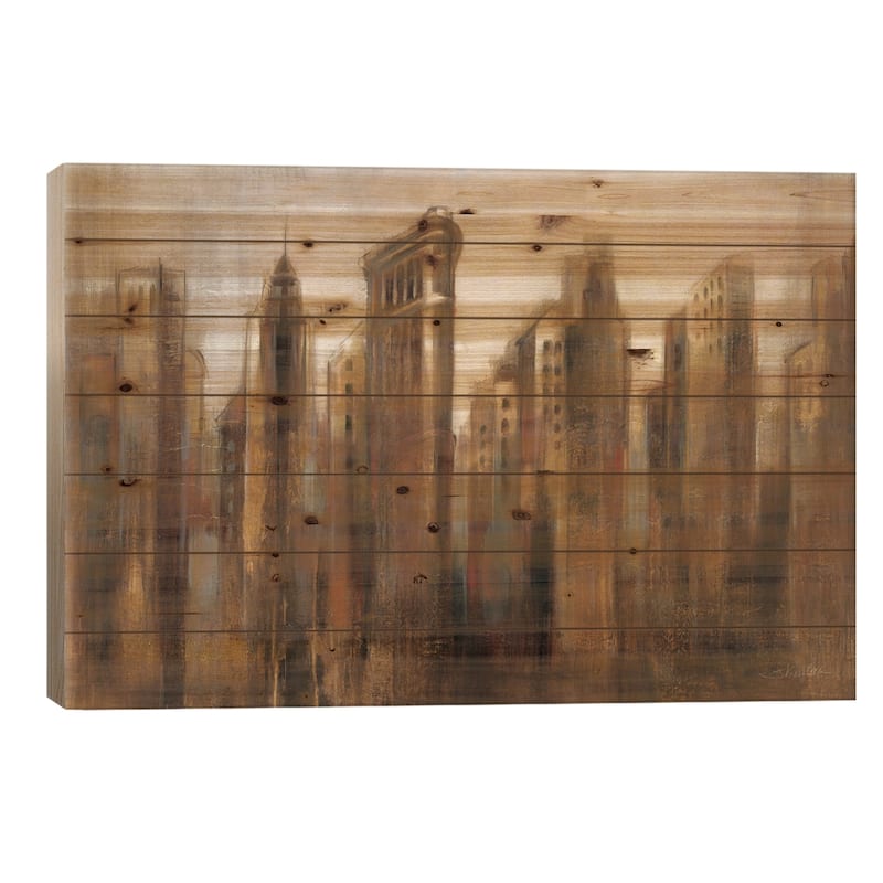 Flatiron Skyline Print On Wood by Silvia Vassileva - Multi-Color - 26x40x1.5
