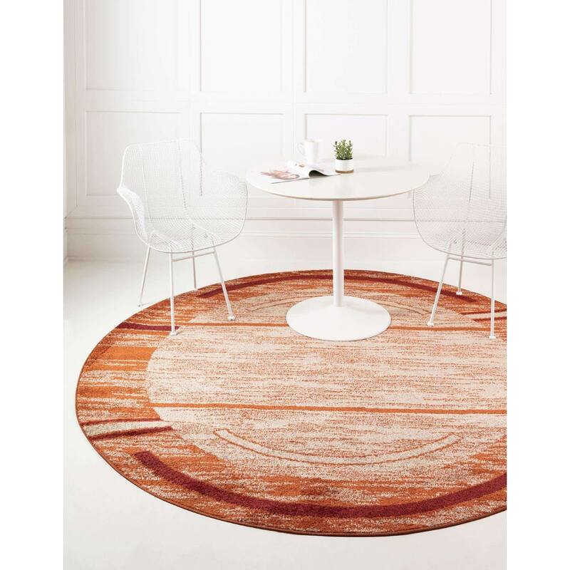 Contemporary Beallara Collection Area Rug - 3'3" Round - Beige-Burgundy