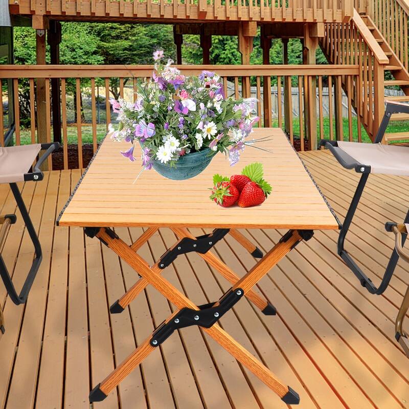 Folding Camping Table Metal Roll Up Portable Picnic Table Outdoor