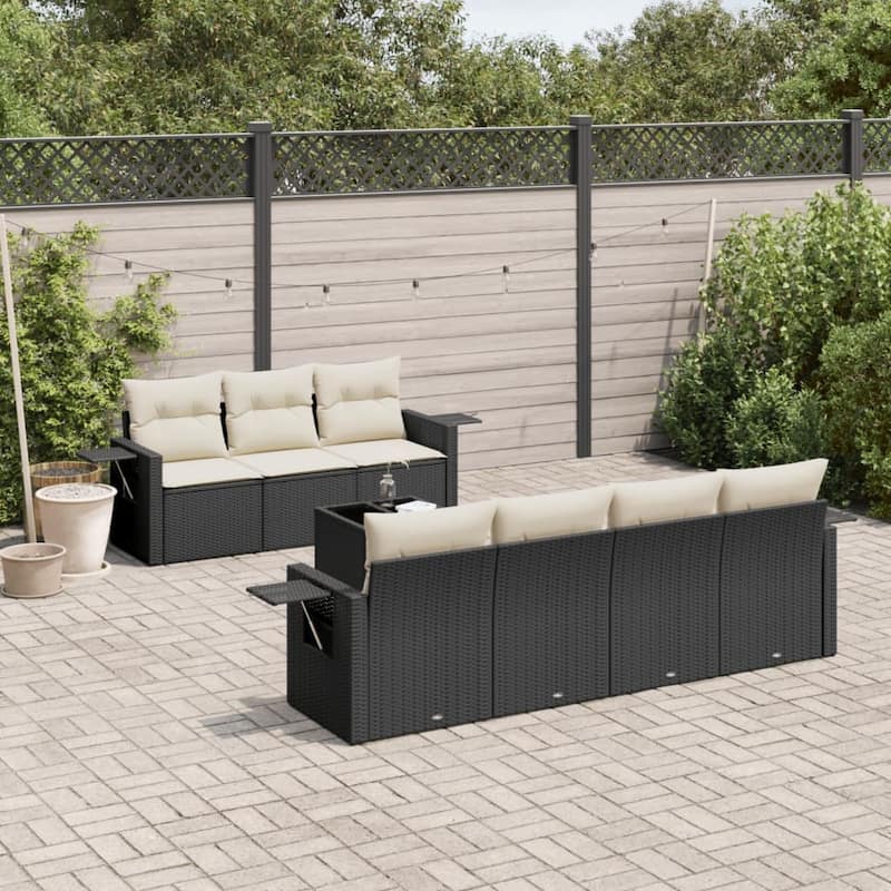 vidaXL Patio Sofa Set with Cushions Outdoor Furniture 8 Piece Poly Rattan - Black - 24.4 x 33.5 x 27.2