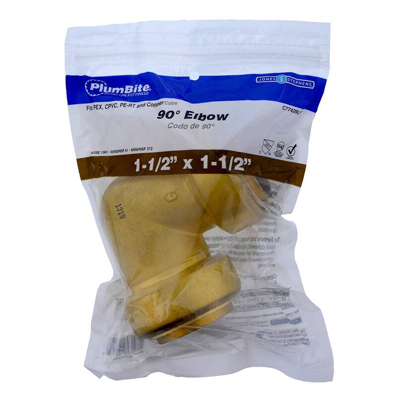 Jones Stephens 1-1/2" PlumBite Push On 90� Elbow, Bag of 1