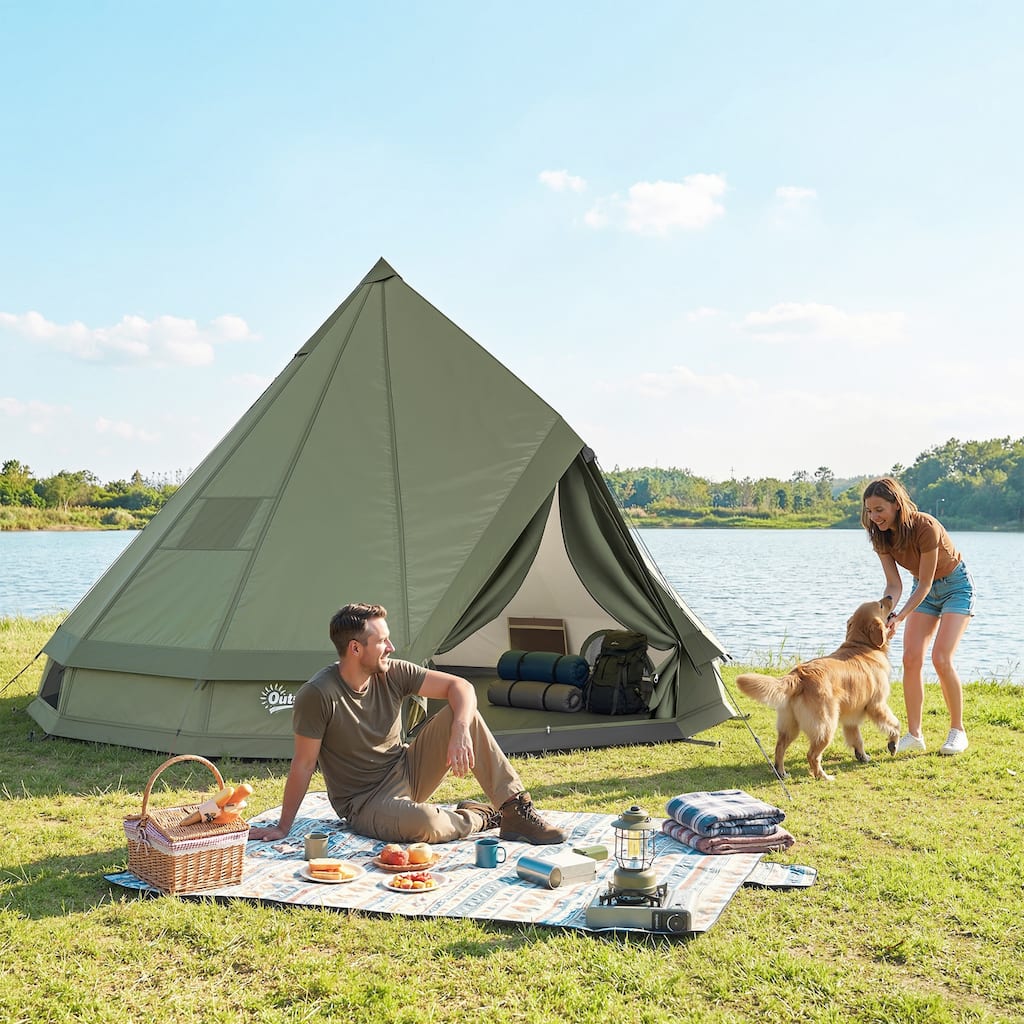 Outsunny Teepee Tent, Waterproof Camping Tent with Detachable Stove Jack, Ground Sheet and Carry Bag