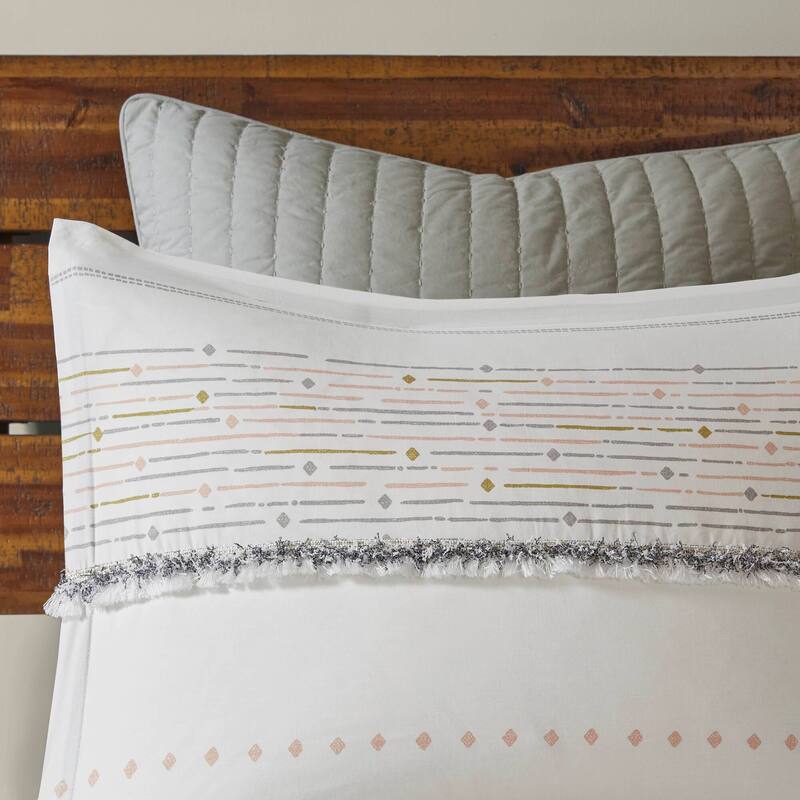INK+IVY Nea Cotton Printed Duvet Cover Set with Trims