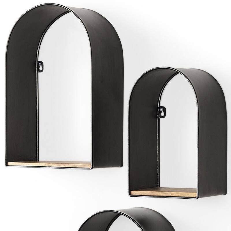 HomeRoots Set Of Three Black And Brown Metal And Solid Wood Arched Wall Mounted Accent Shelf - 11.22 in. x 15.16 in. x 11 in.